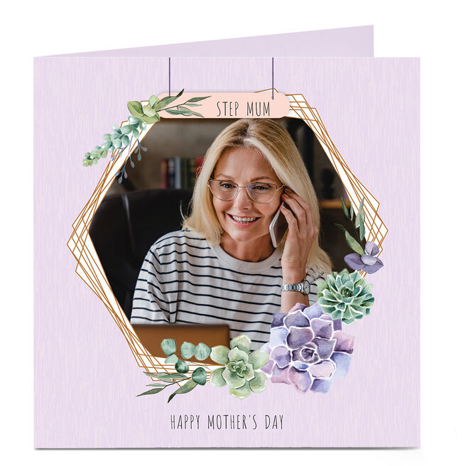 Photo Mother's Day Card - Floral Hexagon, Step Mum