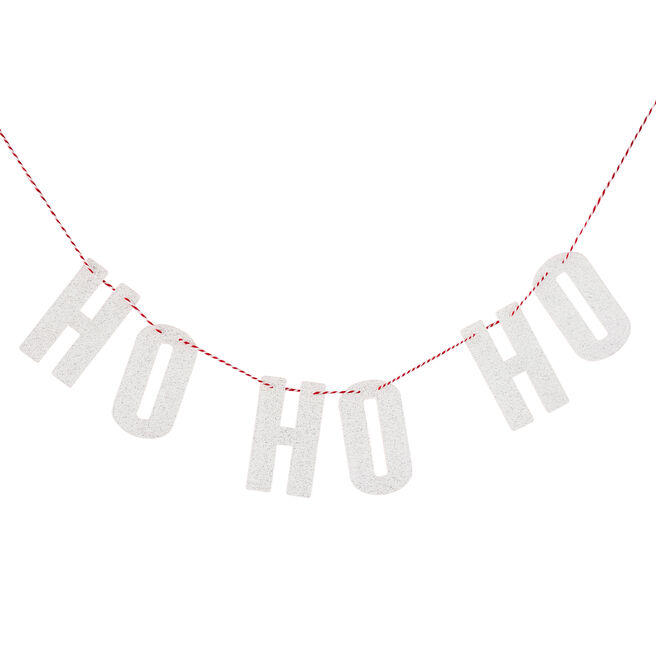 White Ho Ho Ho Glitter Acrylic Garland 1m