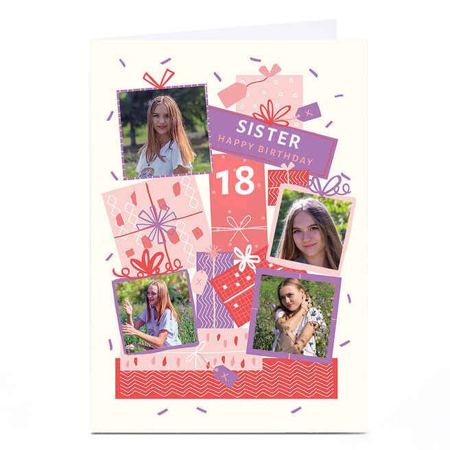 Photo Birthday Card -  Pink & Purple Gifts, Editable Age