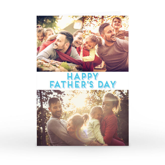 Personalised Father's Day Photo Card - Blue Text & 3 Photos
