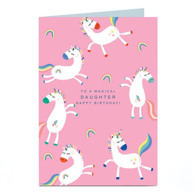 Birthday Card - Prancing Unicorns and Rainbows, Daughter