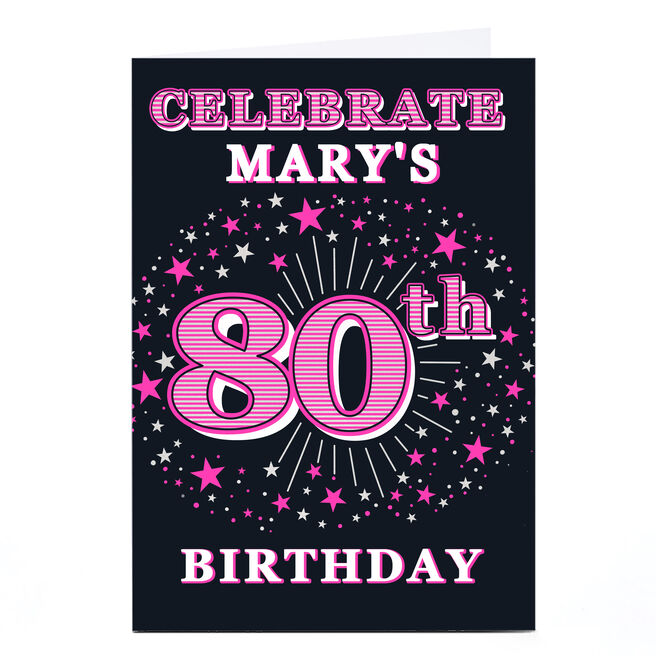 Personalised 80th Birthday Party Invitation - Pink Stars