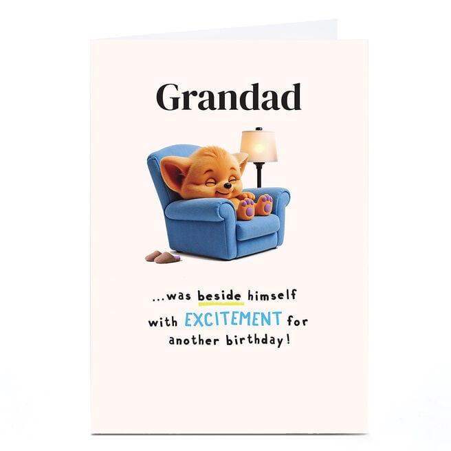 Personalised Wimzee Birthday Card - Beside Himself With Excitement, Grandad