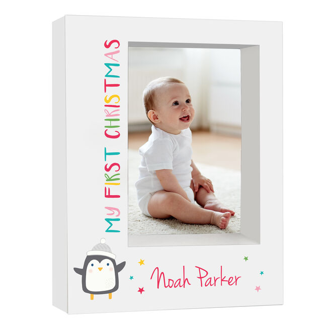 Personalised Baby Box Photo Frame - My First Christmas Penguin