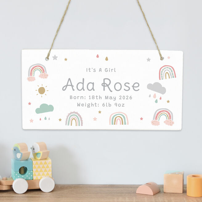 Personalised Pastel Rainbow Wooden Sign