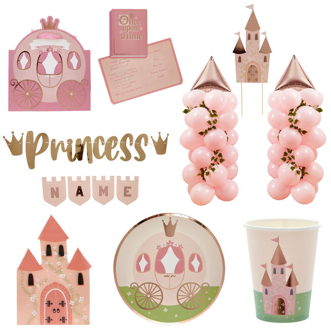 Pink Princess Party Tableware & decorations Bundle - 8 Guests
