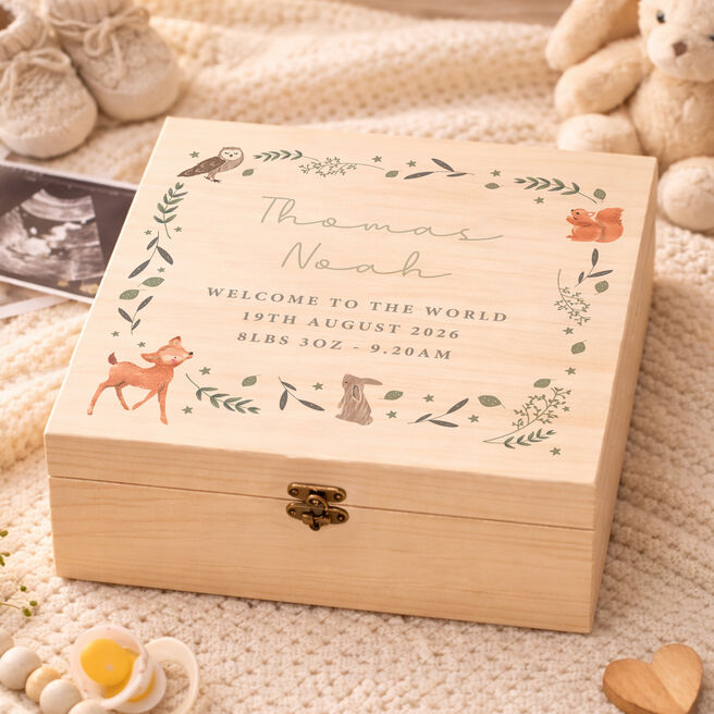 Personalised Woodland Animal Large Wooden Keepsake Box