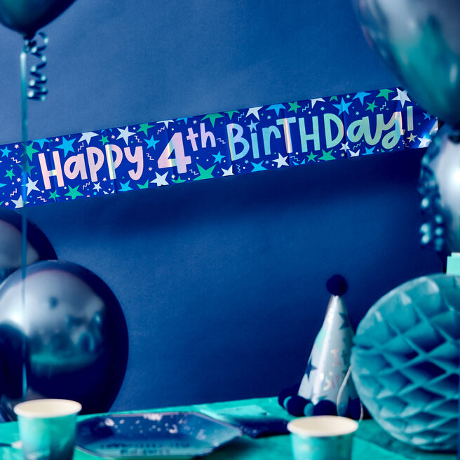 Happy 4th Birthday Banner - Blue