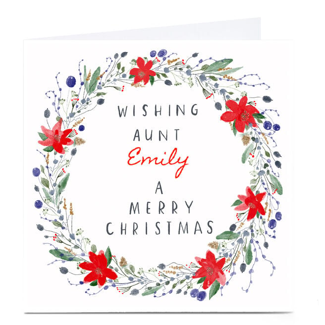 Personalised Emma Valenghi Christmas Card - Floral Wreath, Aunt