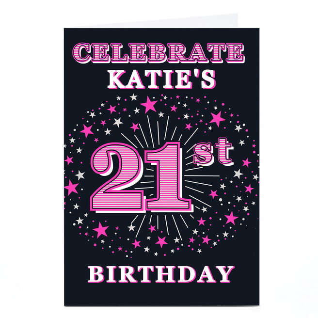 Personalised 21st Birthday Invitation - Pink Stars