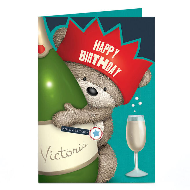Personalised Hugs Bear Birthday Card - Champagne