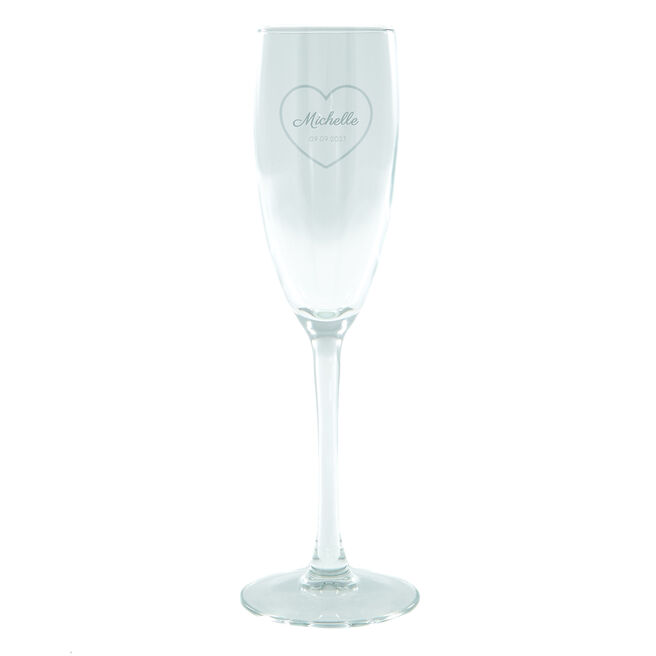 Personalised Heart Champagne Glass - Any Name & Date
