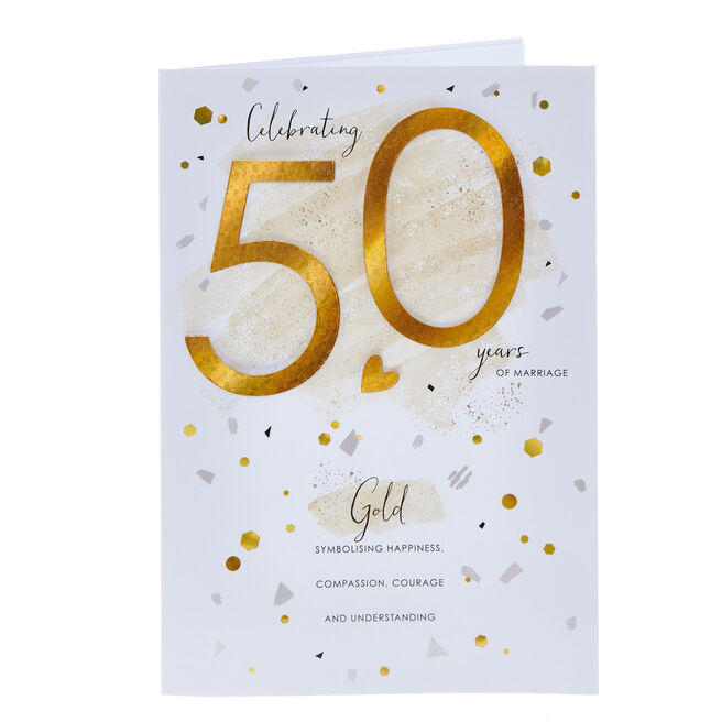 Happiness & Compassion Gold 50th Wedding Anniversary Card
