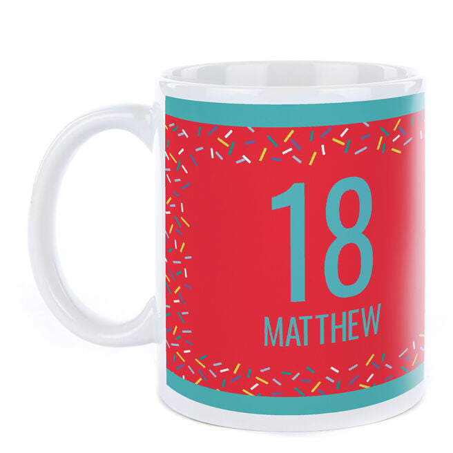 Personalised Birthday Mug - Red Confetti, Editable Age & Recipient