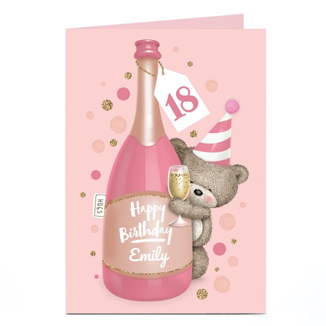 Personalised Hugs Bear Birthday Card - Pink Champagne, Editable Age