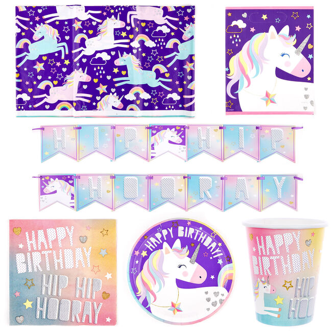 Unicorn Party Tableware & Decoration Bundle - 16 Guests