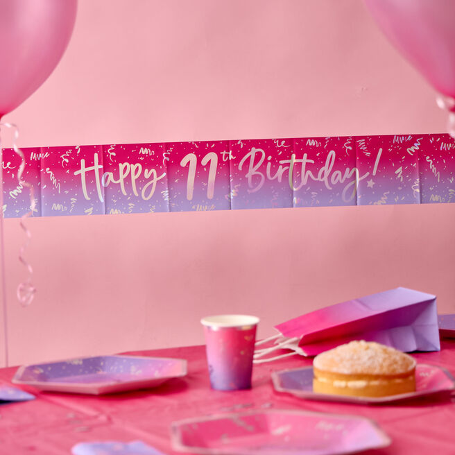 Happy 11th Birthday Banner - Pink