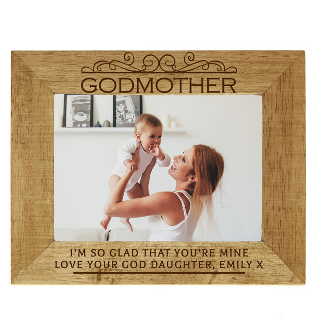 Personalised Engraved Wooden Photo Frame - Godmother