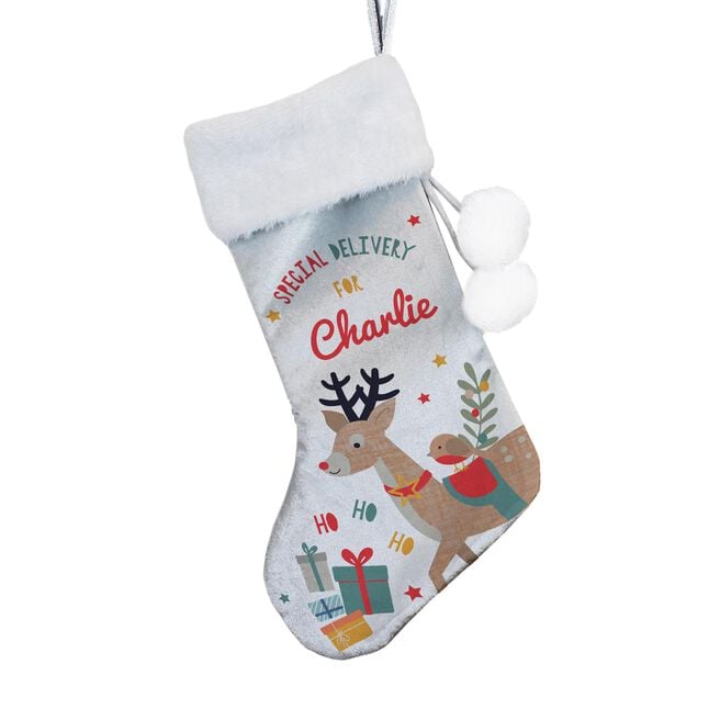 Personalised Reindeer Christmas Stocking,  Personalised Reindeer Christmas Stocking