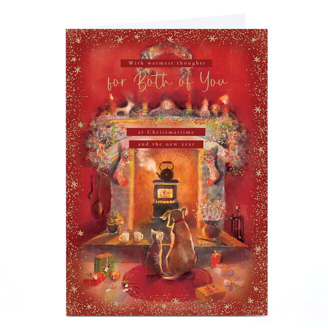 Personalised Christmas Card - Cat & Dog in Front of Fire, To Both of You