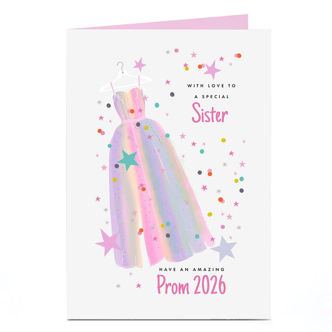 Personalised Prom Card - Rainbow Dress, Sister