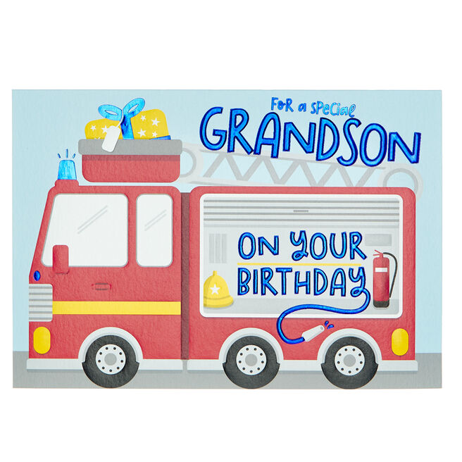 Grandson Special Fire Truck Birthday Card
