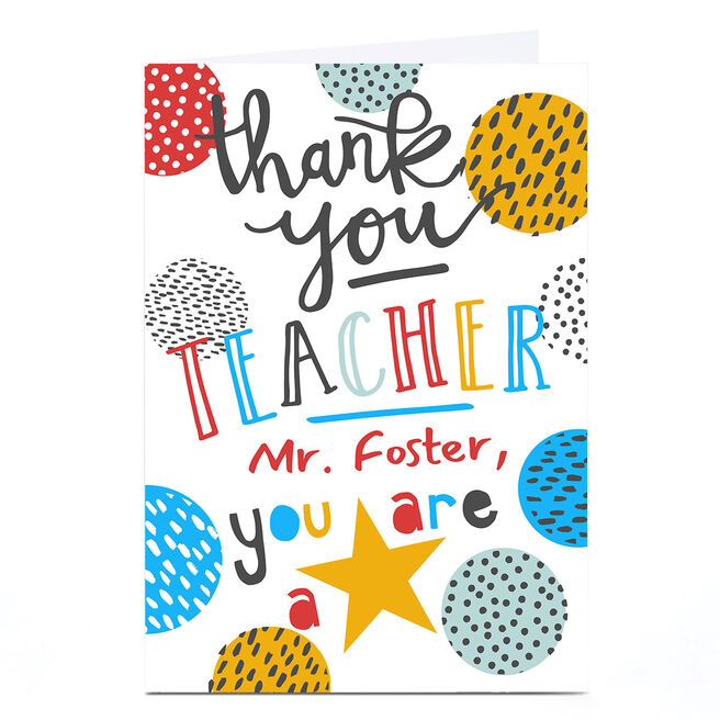 Personalised Bev Hopwood Thank You Teacher Card - You Are A Star