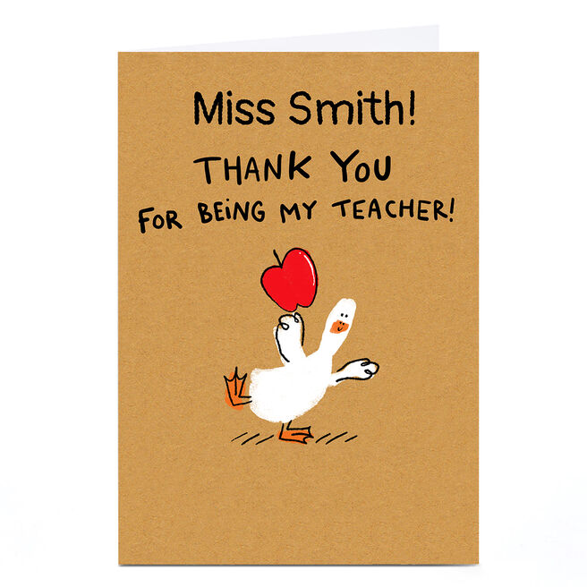Personalised Hew Ma Thank You Teacher Card - Duck