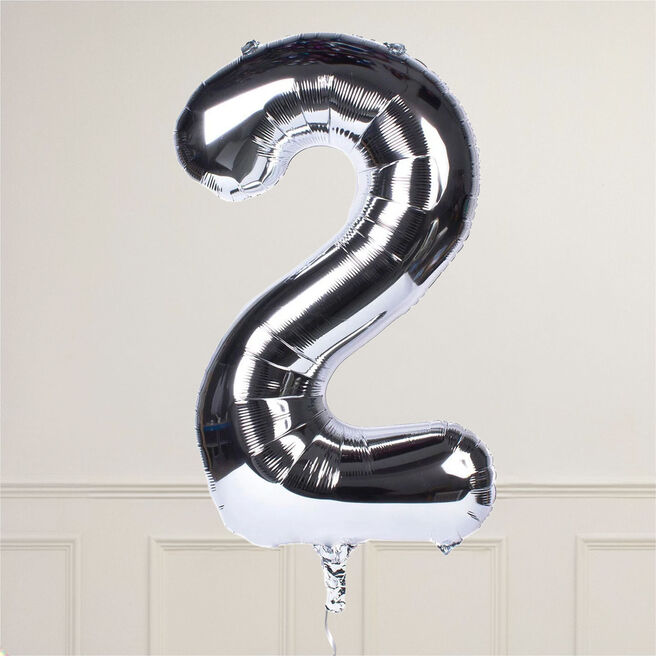 Silver Number 2 Giant Foil Helium Balloon INFLATED