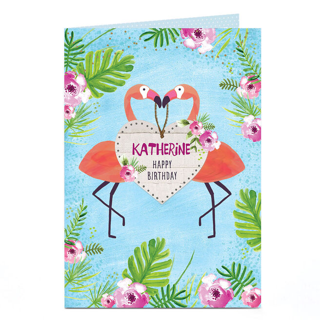 Personalised Birthday Card - Tropical Flamingos
