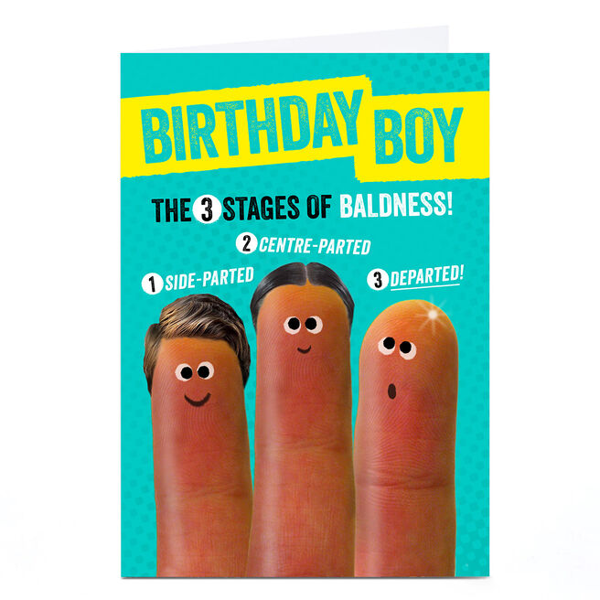 Personalised Finger Quips Birthday Card - 3 Stages Of Baldness