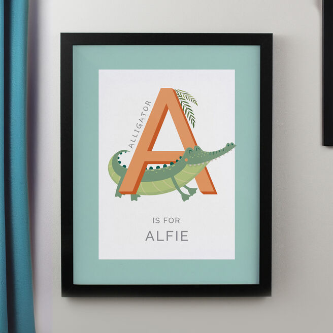 Personalised Animal Alphabet Black Poster Frame