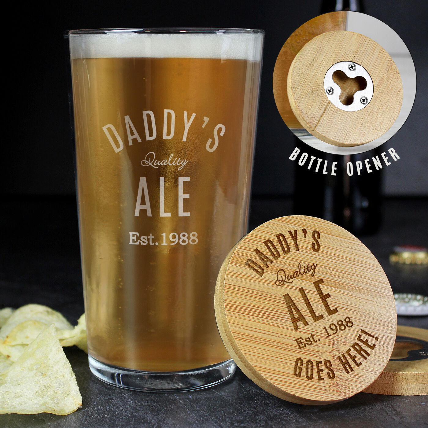 Buy Personalised Pint Glass & Bottle Opener Coaster for GBP 19.99