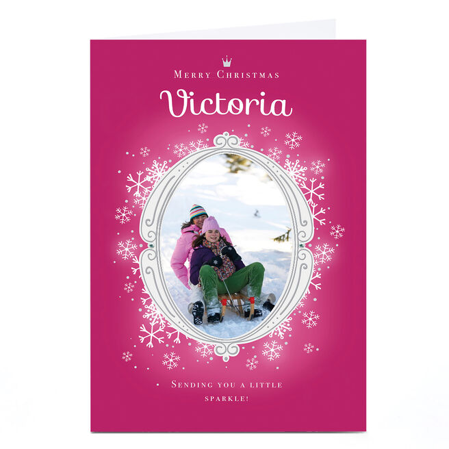 Photo Christmas Card - Pink With Snowflake Frame