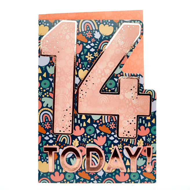 14th Birthday Card - Floral Background