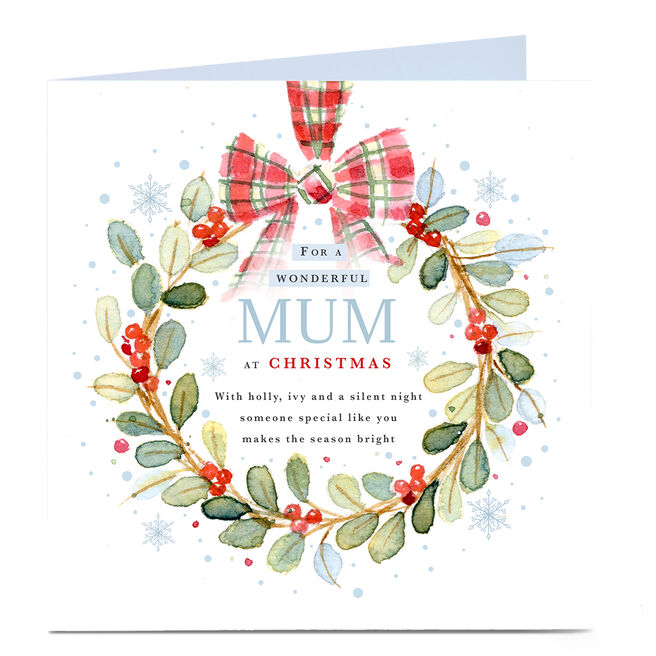 Personalised Christmas Card - Gingham Bow Wreath, Mum