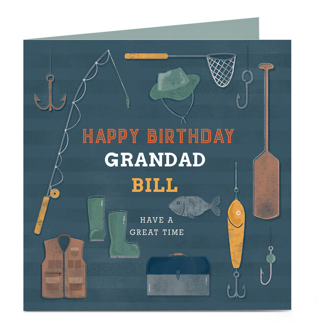 Personalised Birthday Card -  Grandad Fisherman's Tools