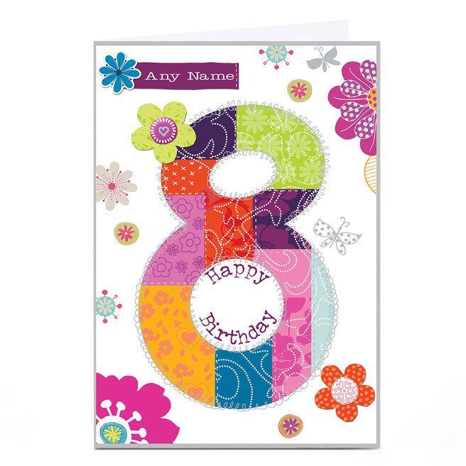 Personalised 8th Birthday Card - Floral Patchwork