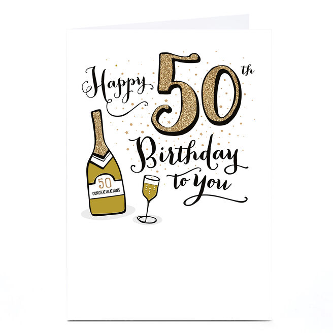 50th Birthday Card - Gold Champagne Congratulations