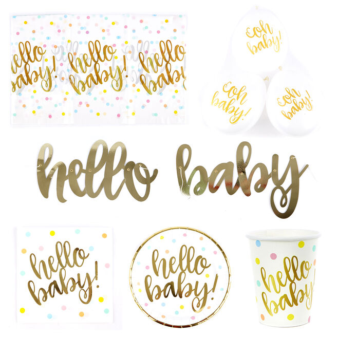 Hello Baby Party Tableware & Decoration Bundle - 16 Guests