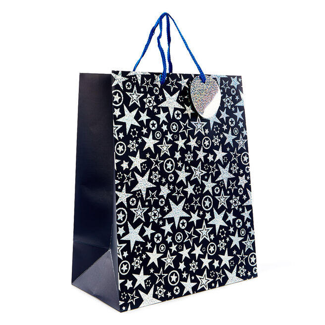 Large Portrait Blue Holographic Star Gift Bag