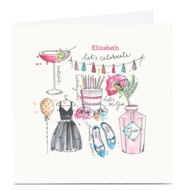 Personalised Bev Hopwood Birthday Card - Pink Party