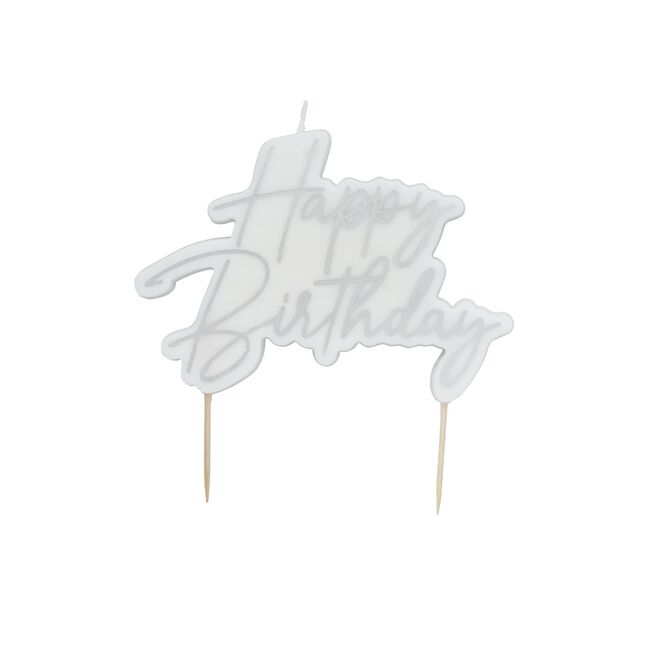 Silver Happy Birthday Cake Candle 