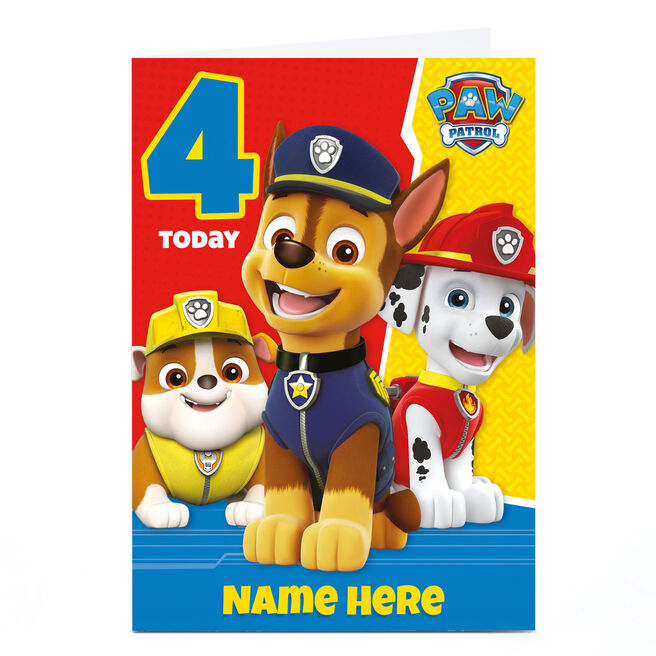 Personalised Paw Patrol Card - 4 Today