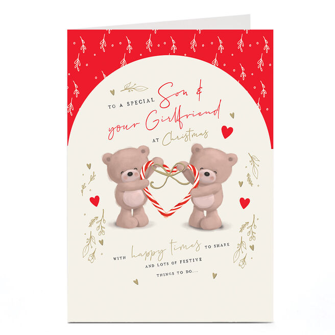 Hugs Christmas Card - Candy Cane Heart, To A Special Son & Your Girlfriend
