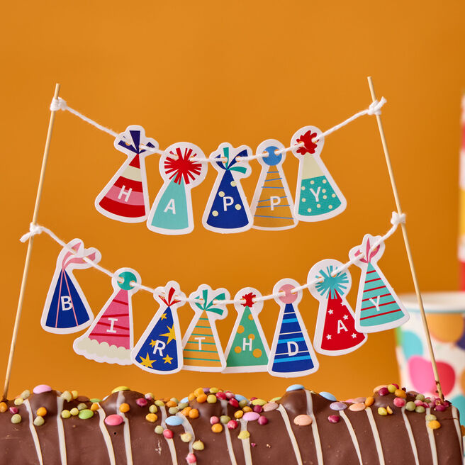 Happy Birthday Party Hat Bunting Cake Topper