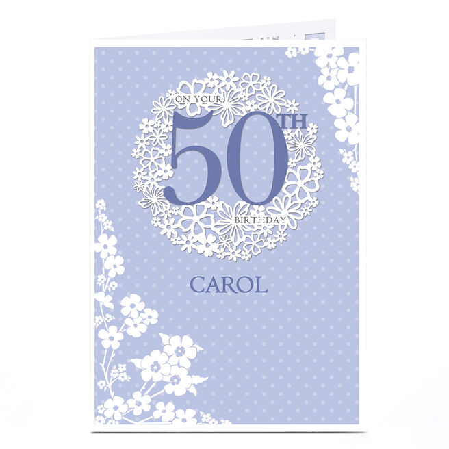 Personalised 50th Birthday Card - Purple & White Flowers