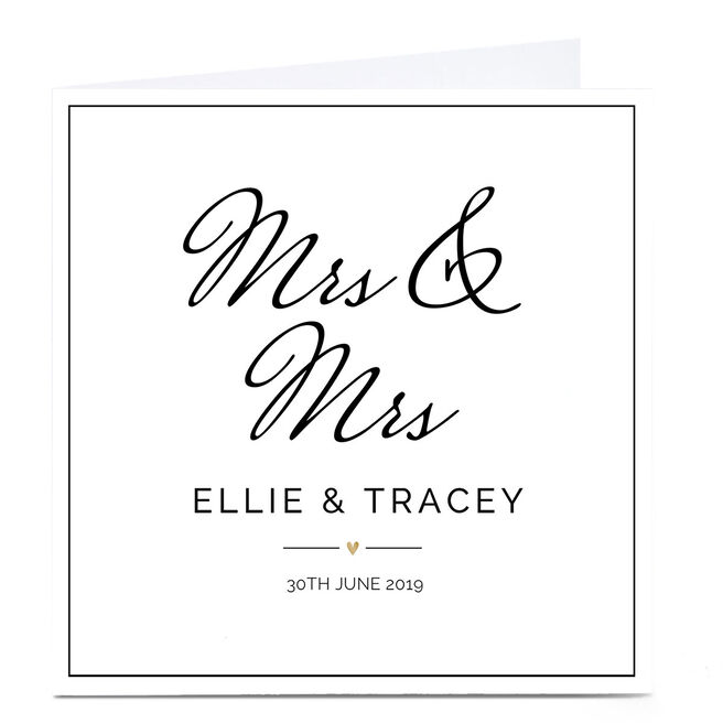 Personalised Wedding Card - Mrs & Mrs, Black & White