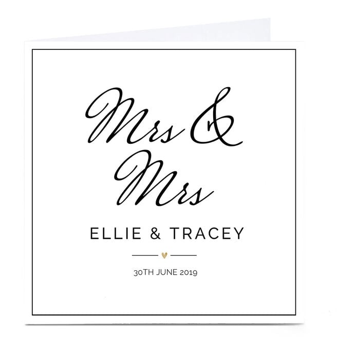 Personalised Wedding Card - Mrs & Mrs, Black & White