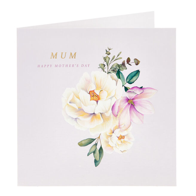 Mum Pink & White Flowers Mother's Day Card